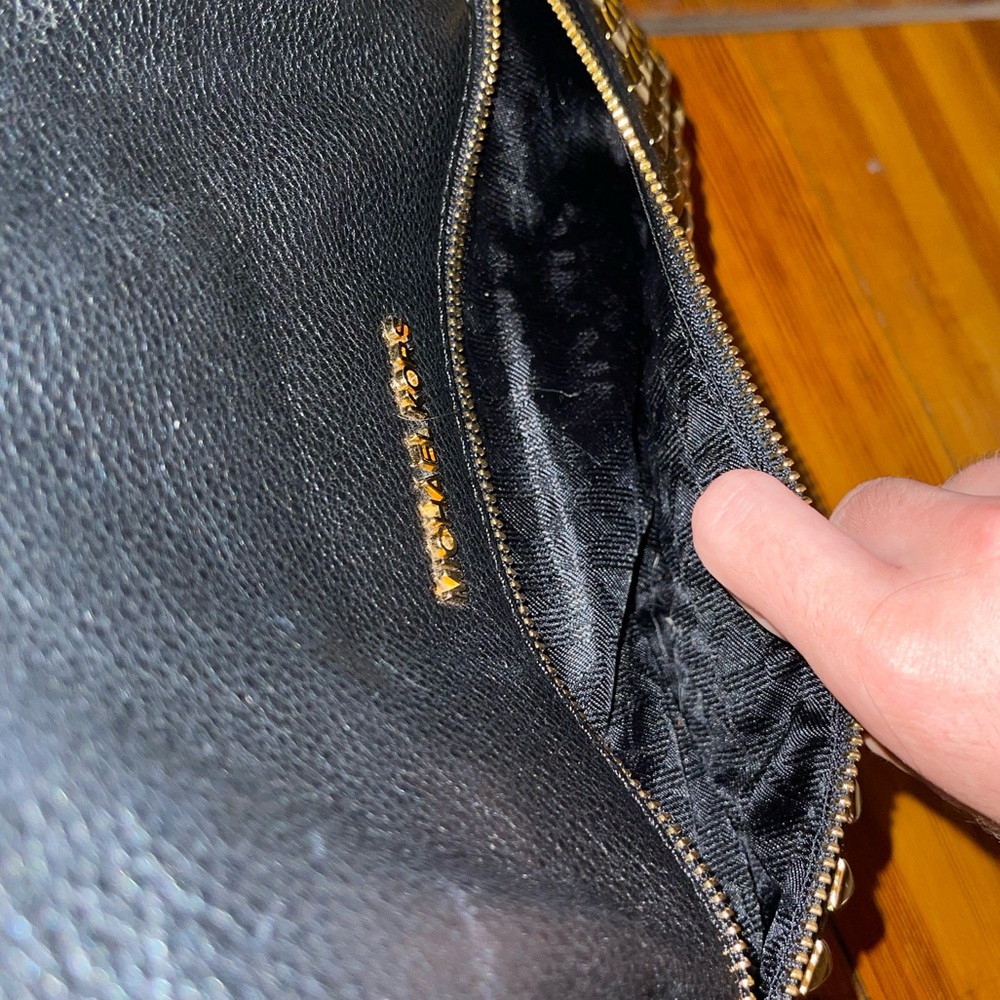 Michael Kors Rhea Black Gold Leather Studded Pebbled Leather Backpack - Picture 6 of 6